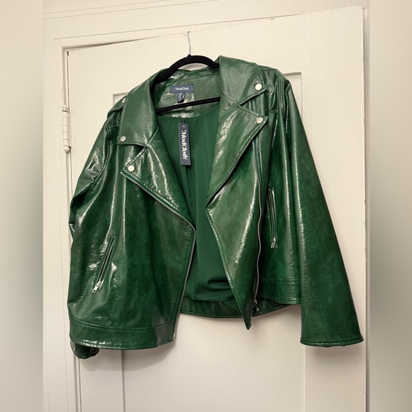 Modcloth Jackets & Blazers - BNWT Green Faux Leather Moto by Modcloth